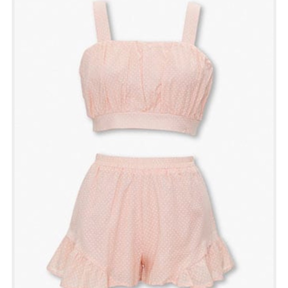 Peach, Pin Dot Crop Top & Shorts Set